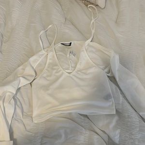 Halter top with long sleeve shoulder add on